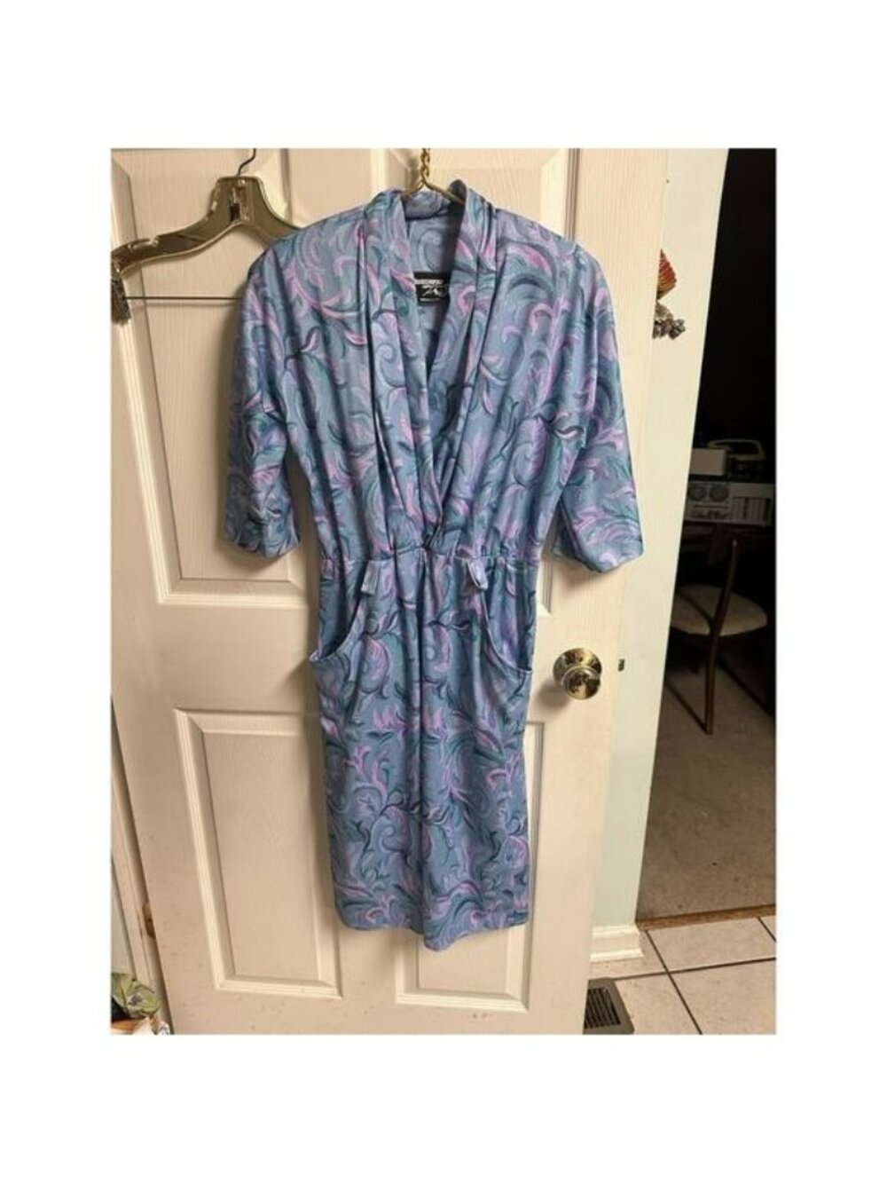 VNT 80s Whirlaway Midi Dress Med 12 Pastel Puff Sleeve Floral All Over Print